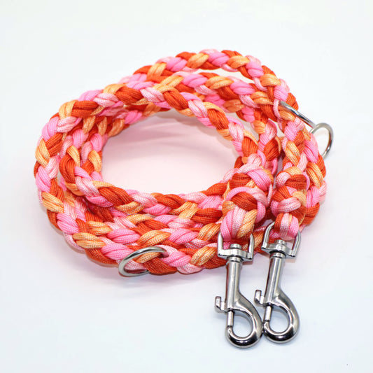 Handgeflochtene Paracord Leine *Rosa & Orange*