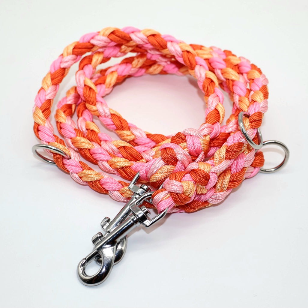 Handgeflochtene Paracord Leine *Rosa & Orange*