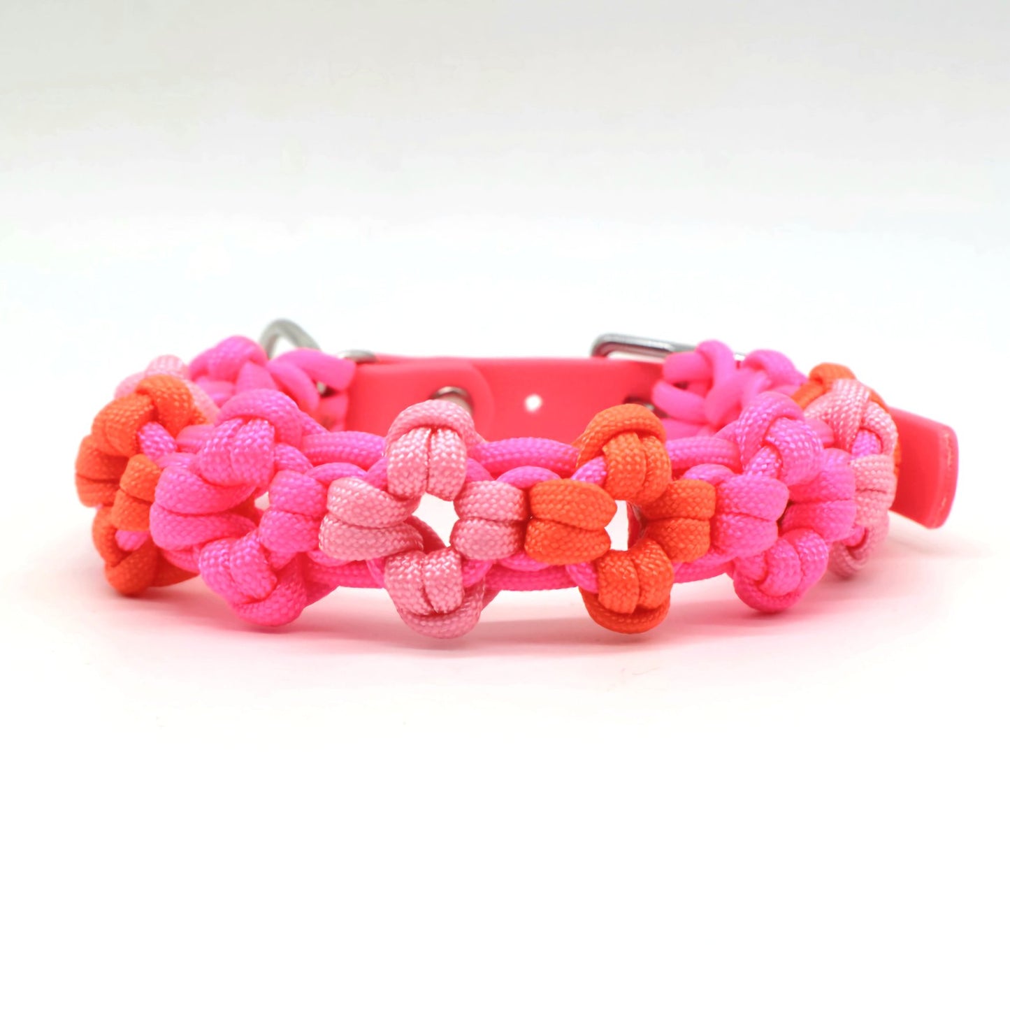 Mini Blumen Paracord Halsband *Neon Orange & Neon Pink & Rose Rosa* 26-31cm