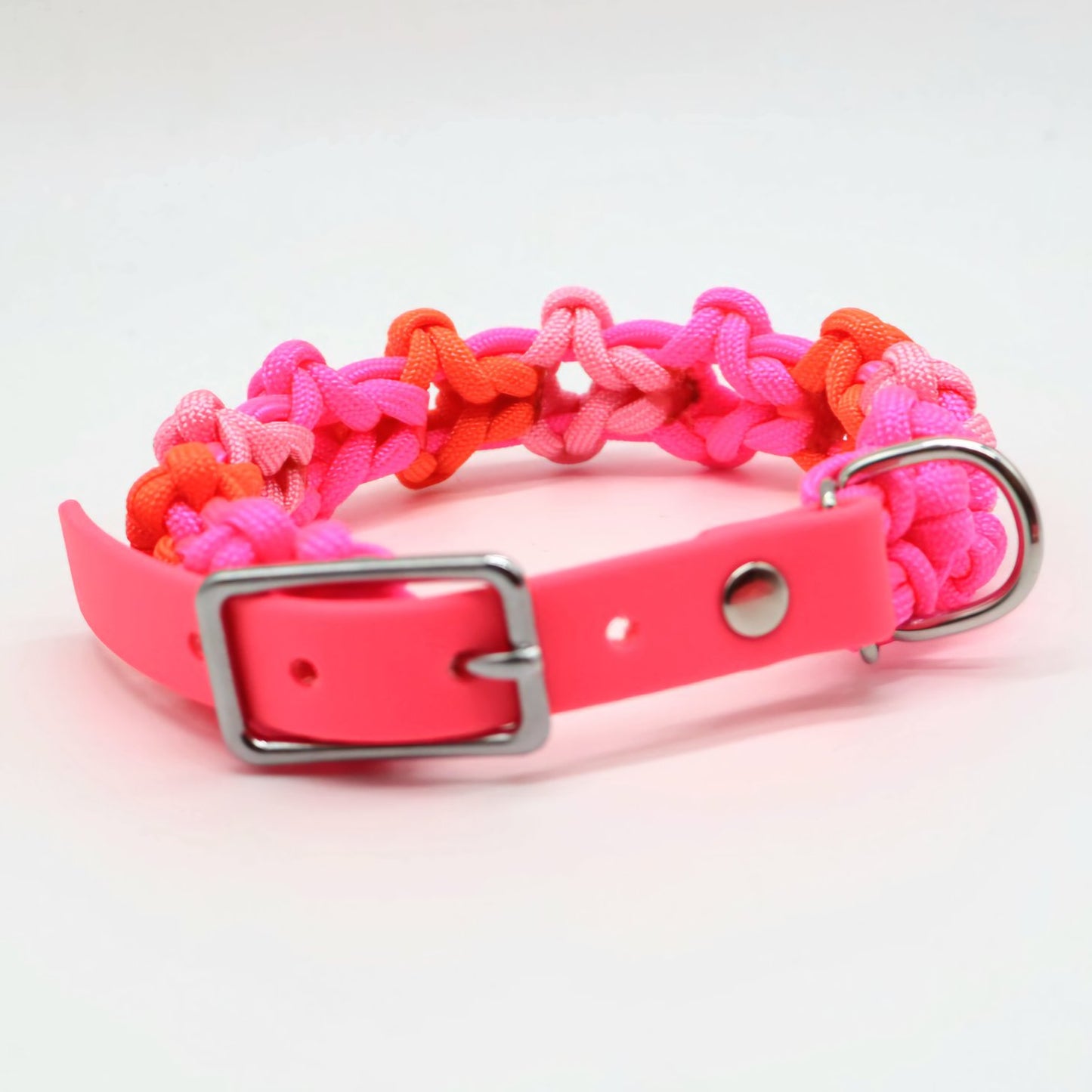 Mini Blumen Paracord Halsband *Neon Orange & Neon Pink & Rose Rosa* 26-31cm