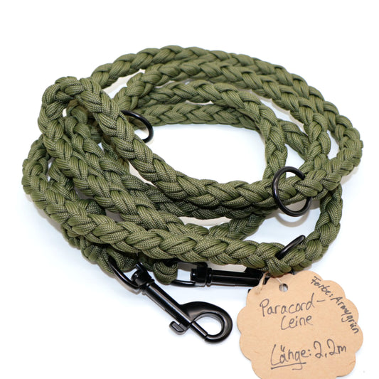 2,2m Handgeflochtene Paracord Leine *Armygrün* bis 20kg geeignet