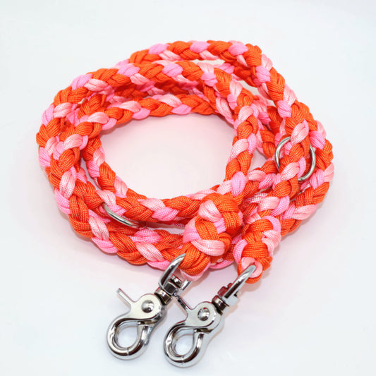 Handgeflochtene Paracord Leine *Rosa & Orangex2*