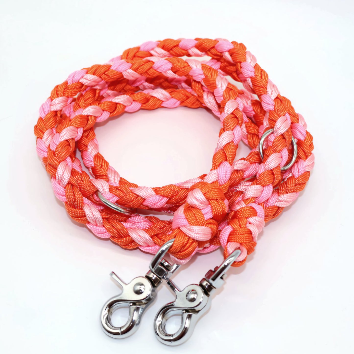 2,2m Handgeflochtene Paracord Leine (dick geflochten) *Rosa & Orangex2*