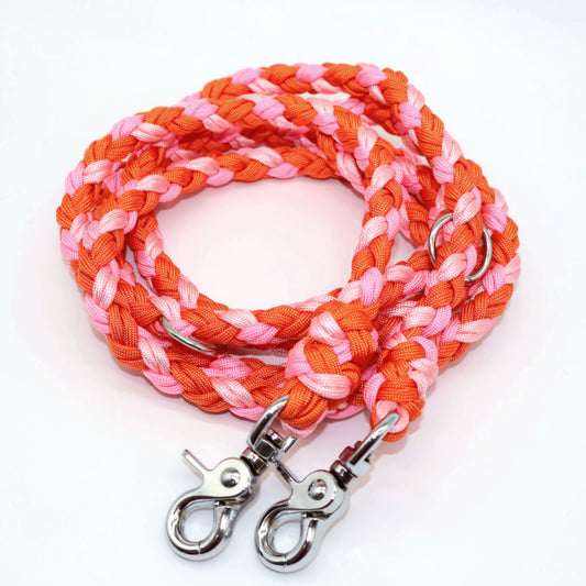2,2m Handgeflochtene Paracord Leine (dick geflochten) *Rosa & Orangex2*