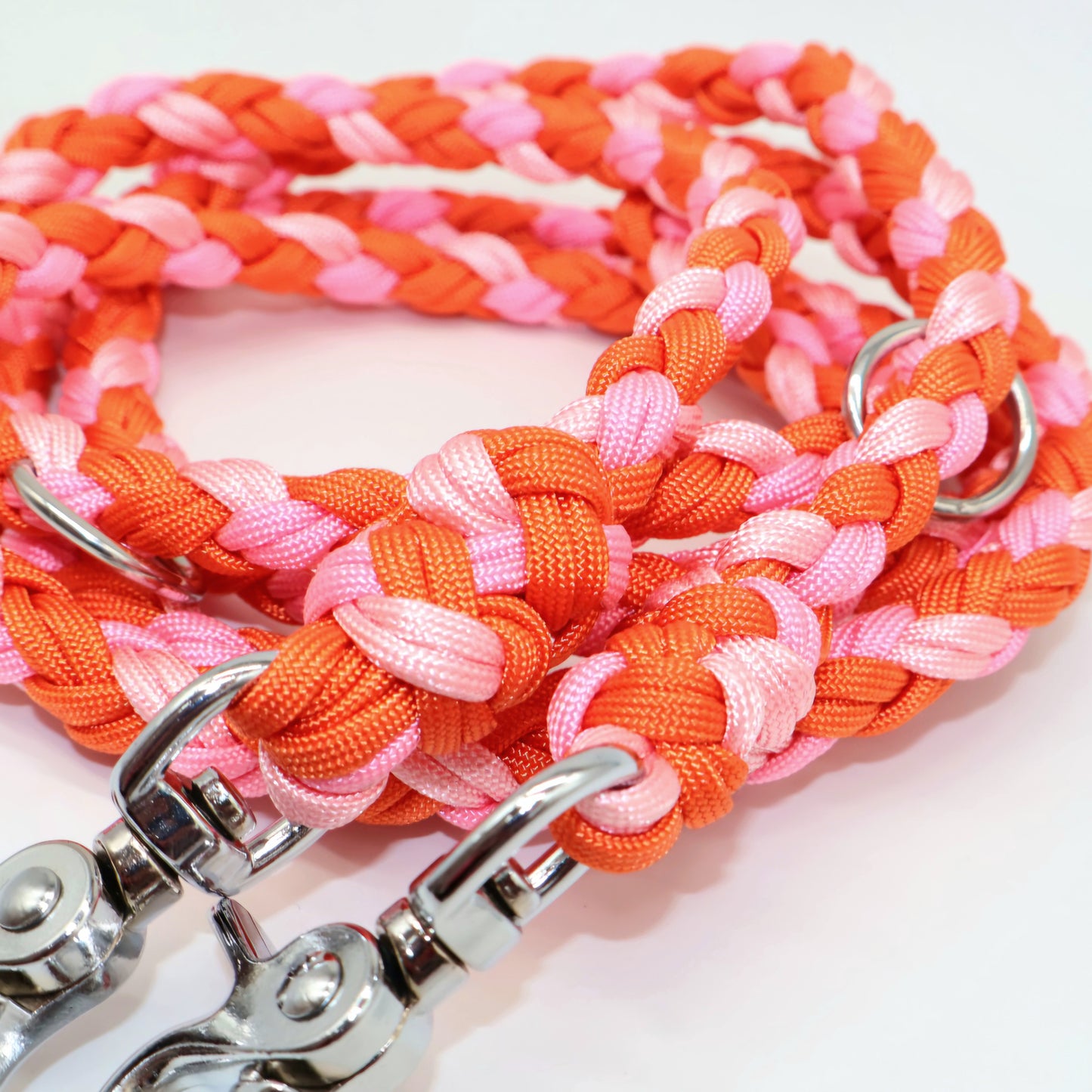 2,2m Handgeflochtene Paracord Leine (dick geflochten) *Rosa & Orangex2*