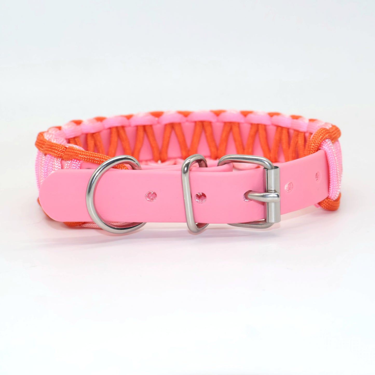 Halsband Biothane & Paracord *Orange & Rosa*