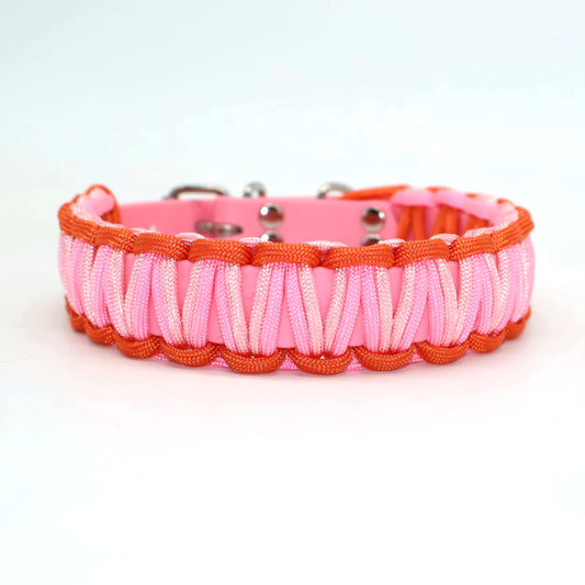 Halsband Biothane & Paracord *Orange & Rosa*