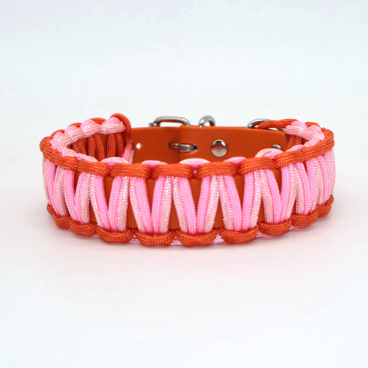 Halsband Biothane & Paracord *Orange & Rosa*
