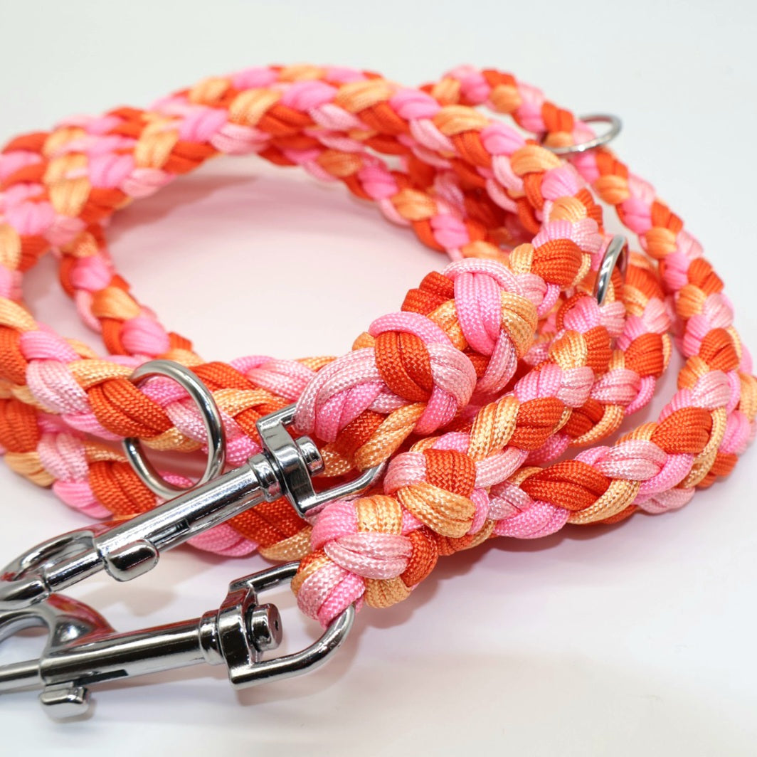 Handgeflochtene Paracord Leine *Rosa & Orange*