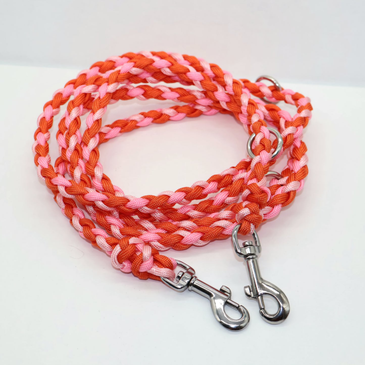 Handgeflochtene Paracord Leine *Rosa & Orangex2*