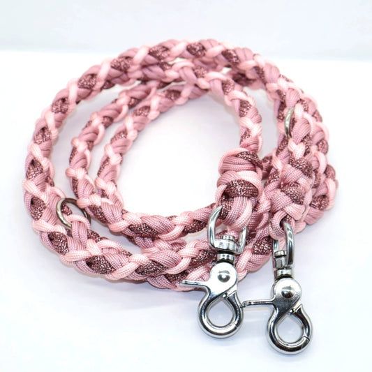 Handgeflochtene Paracord Leine *Rouge & Altrosa & Rosa-Glitzer*