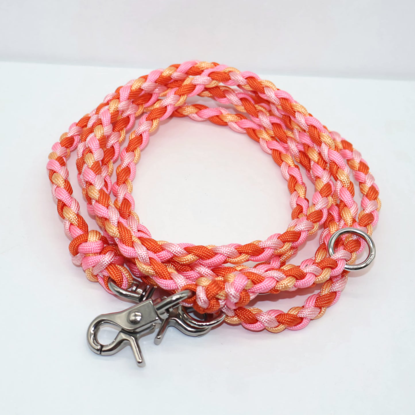 Handgeflochtene Paracord Leine *Rosa & Orange*