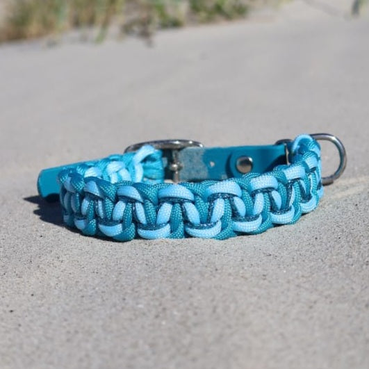 Paracord Halsband geflochten *Türkis & Pastellblau & Glitzer*