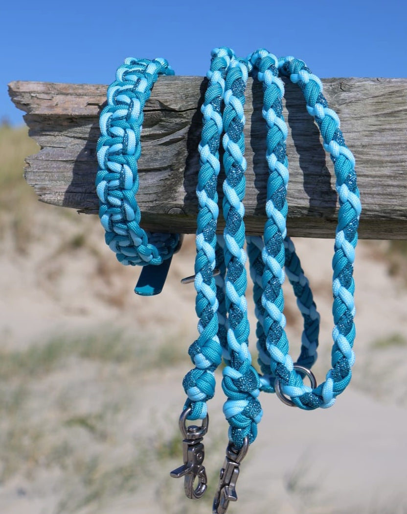 Paracord Halsband geflochten *Türkis & Pastellblau & Glitzer*