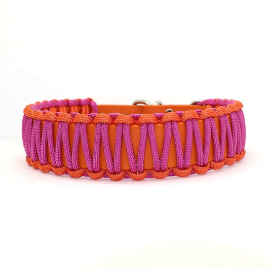 Halsband Biothane & Paracord *Orange & Passion Pink*