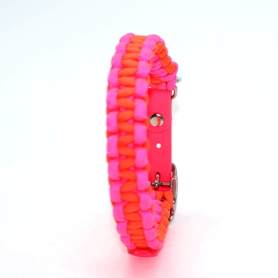 Halsband Biothane & Paracord *Neon Orange & Neon Pink* 23-29,5cm
