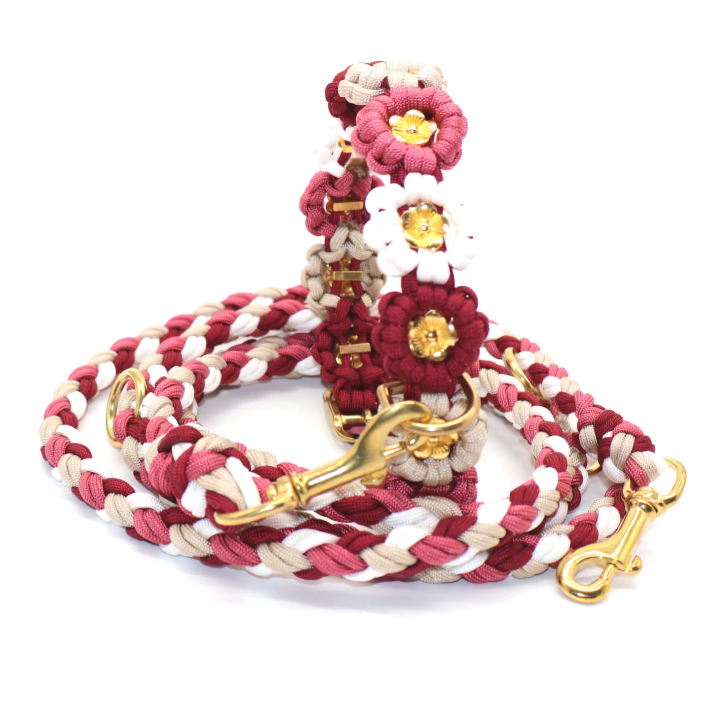 Handgeflochene Paracordleine *Burgunder & Cafe Latte & Ruby & Weiß*