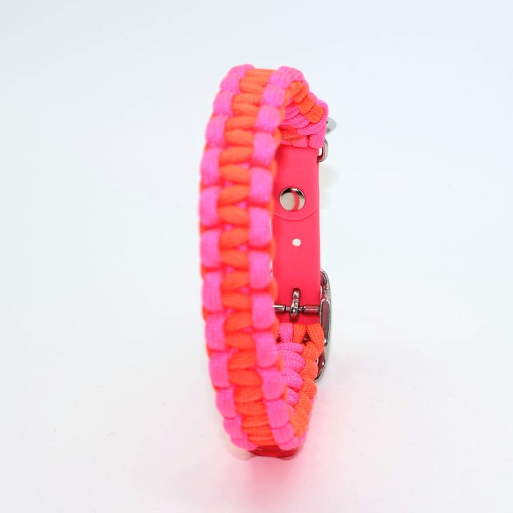 Halsband Biothane & Paracord *Neon Orange & Neon Pink* 23-29,5cm