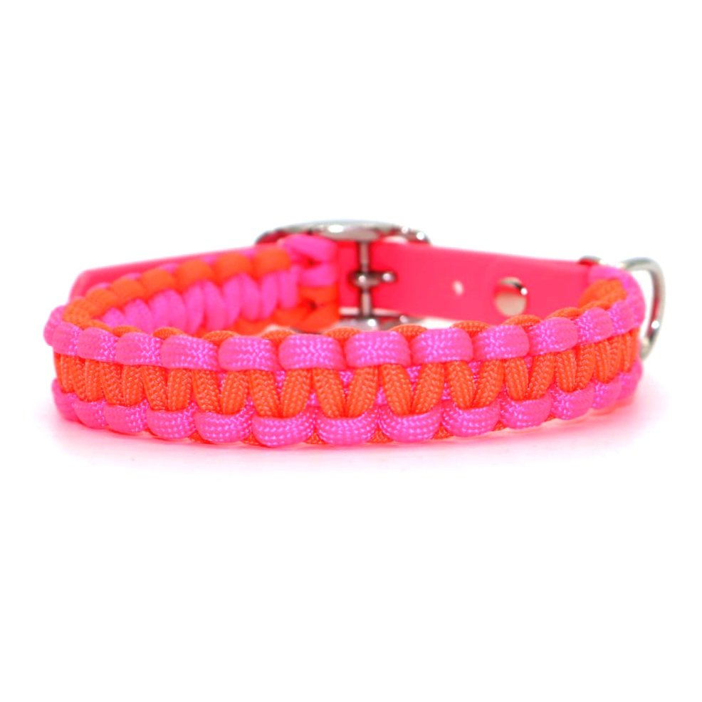 Halsband Biothane & Paracord *Neon Orange & Neon Pink* 23-29,5cm