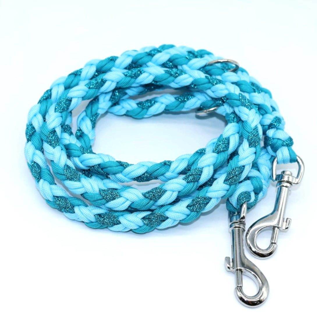 Handgeflochtene Paracordleine *Cyan Glitzer*