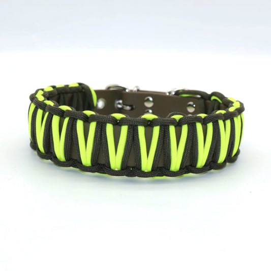 Halsband Biothane & Paracord *Oliv & Neon Gelb*