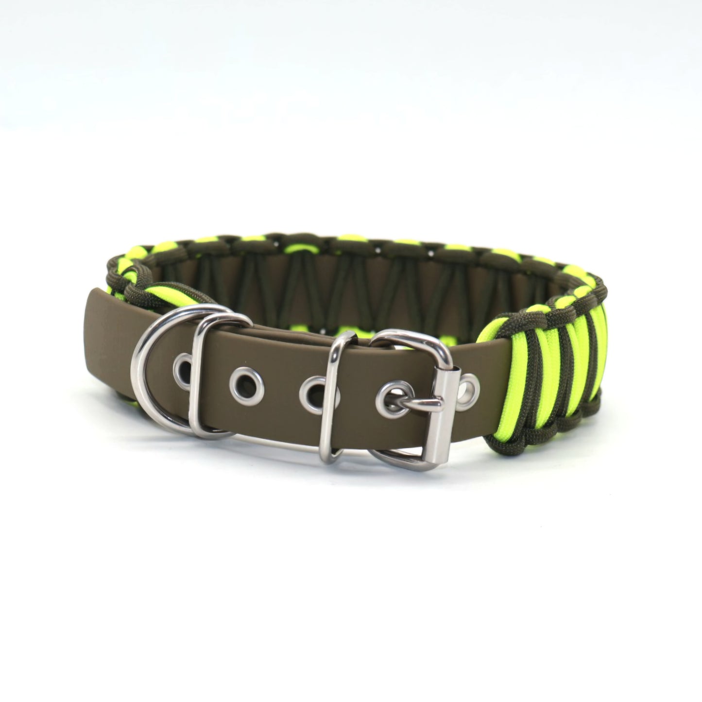 Halsband Biothane & Paracord *Oliv & Neon Gelb*