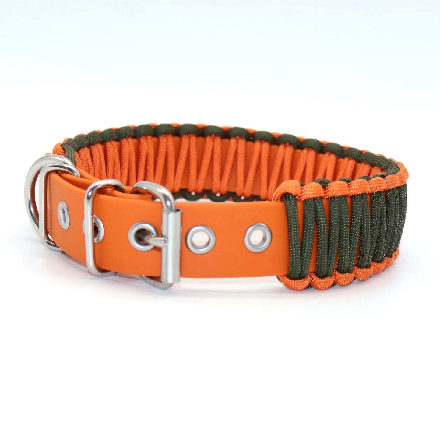 Halsband Biothane & Paracord *Oliv-Orange* 38-45cm