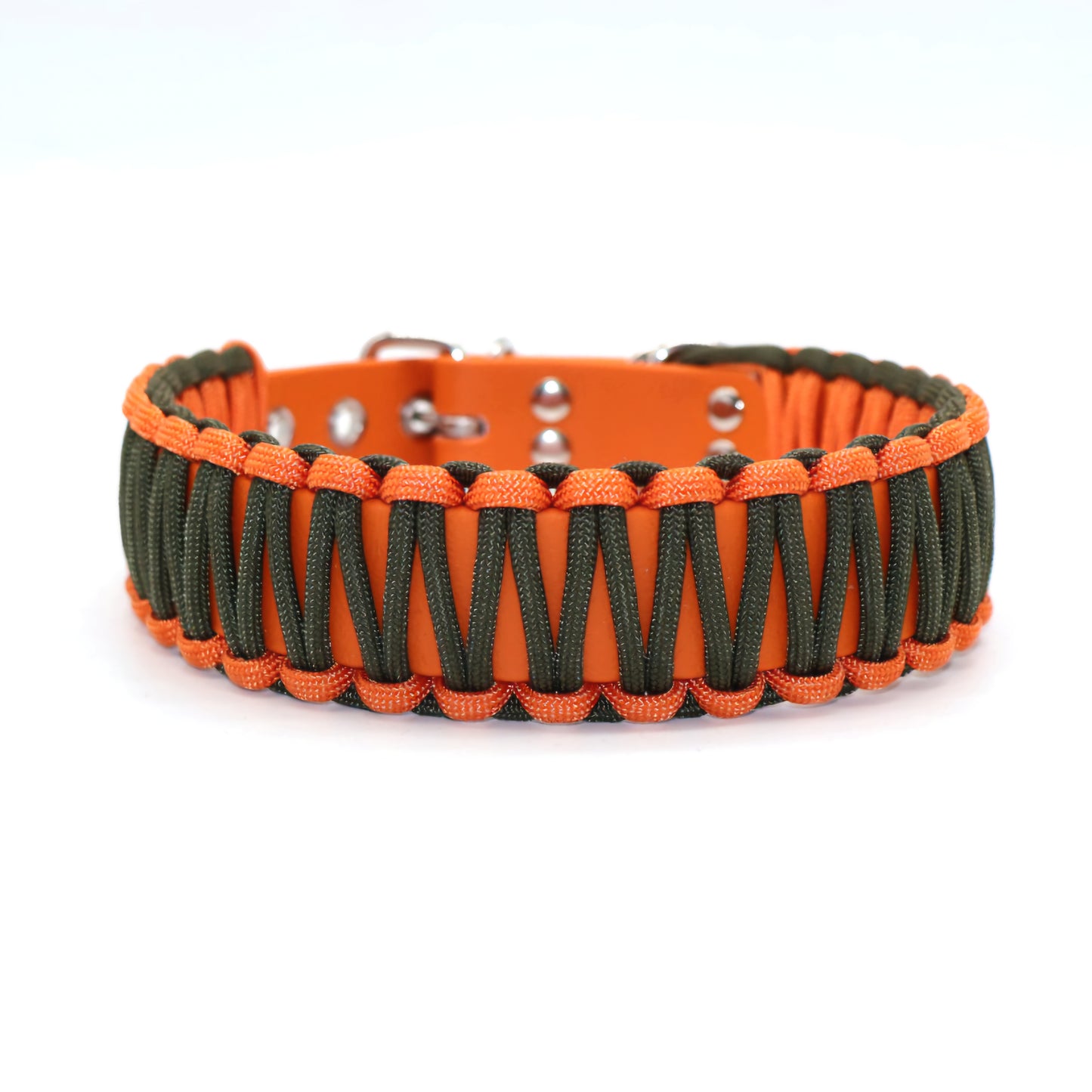 Halsband Biothane & Paracord *Oliv-Orange* 38-45cm