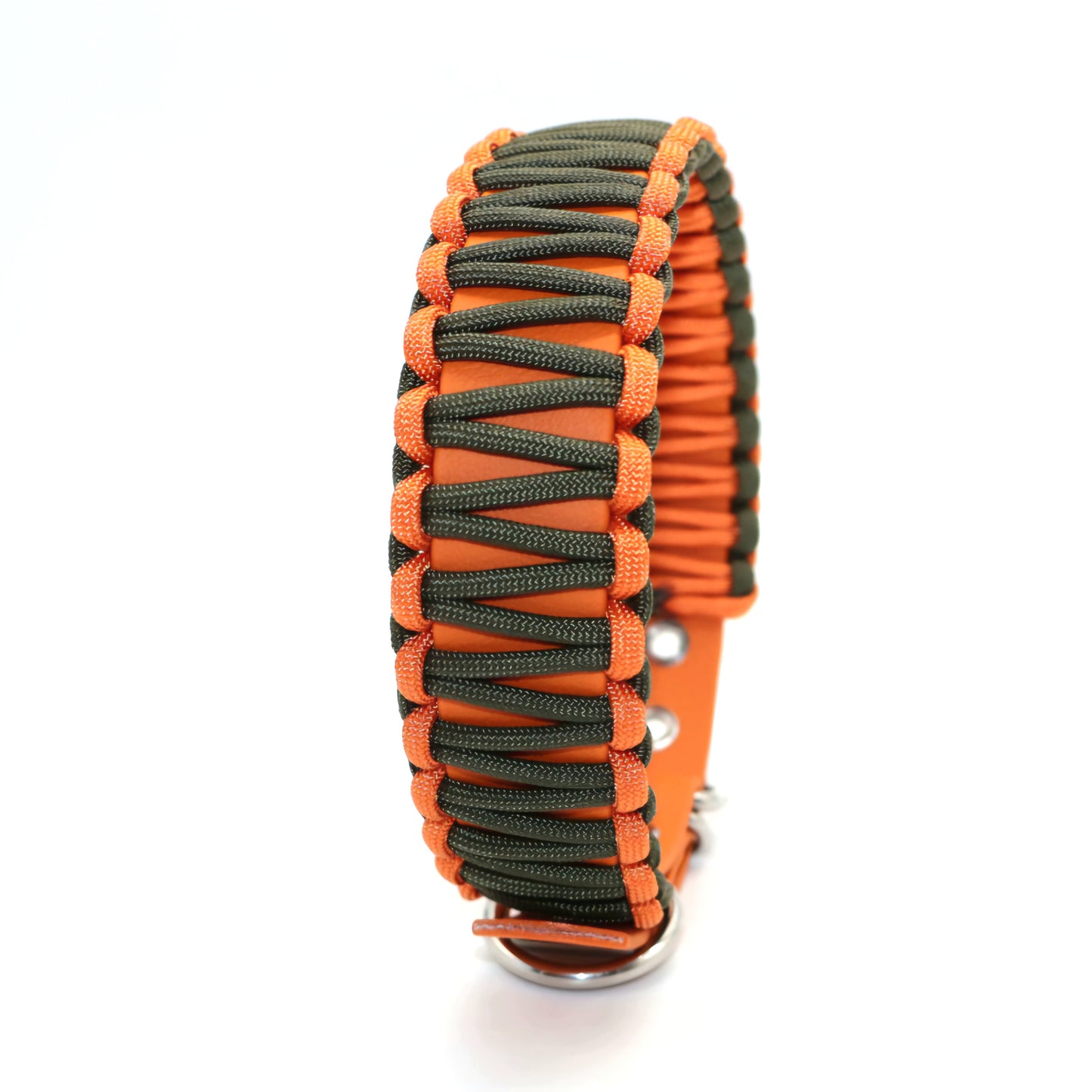 Halsband Biothane & Paracord *Oliv-Orange* 38-45cm