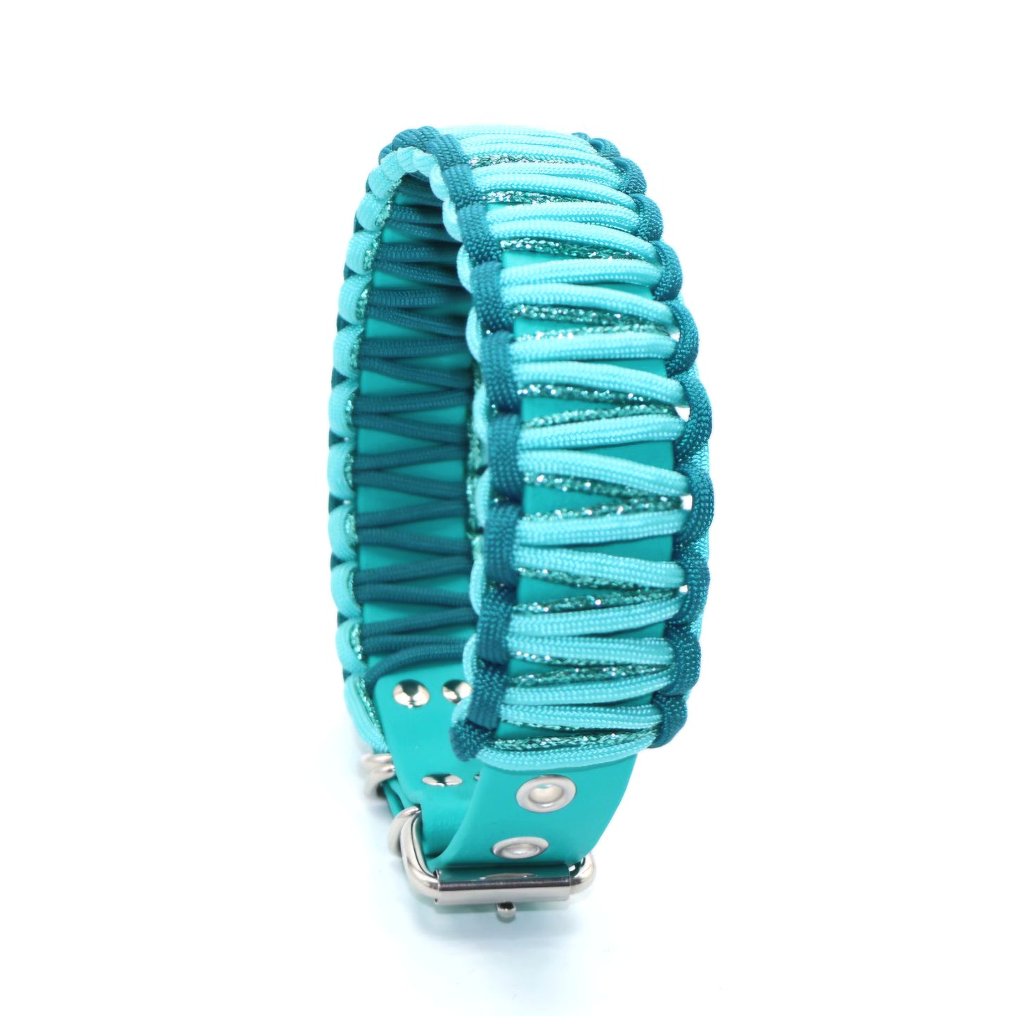 Halsband Biothane & Paracord *Türkis glitzer* 38-52cm