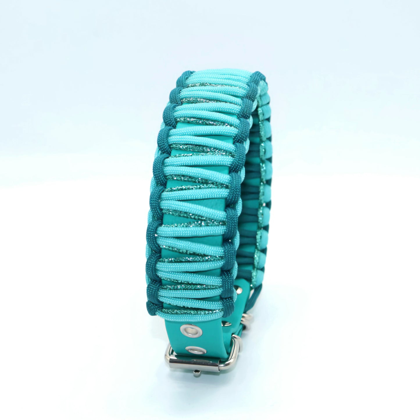 Halsband Biothane & Paracord *Türkis glitzer* 38-52cm