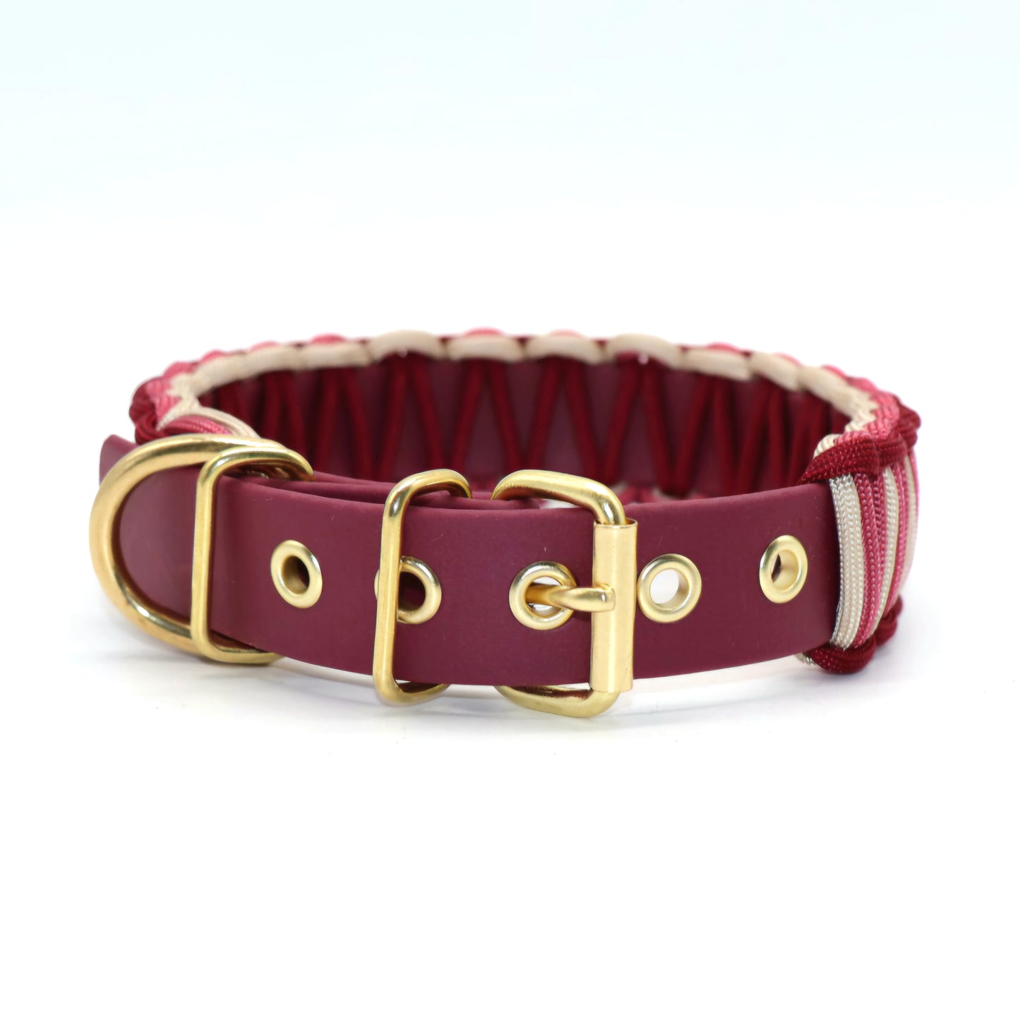 Halsband Biothane & Paracord *Burgundy & Ruby & Caffé Latte* 38-45cm