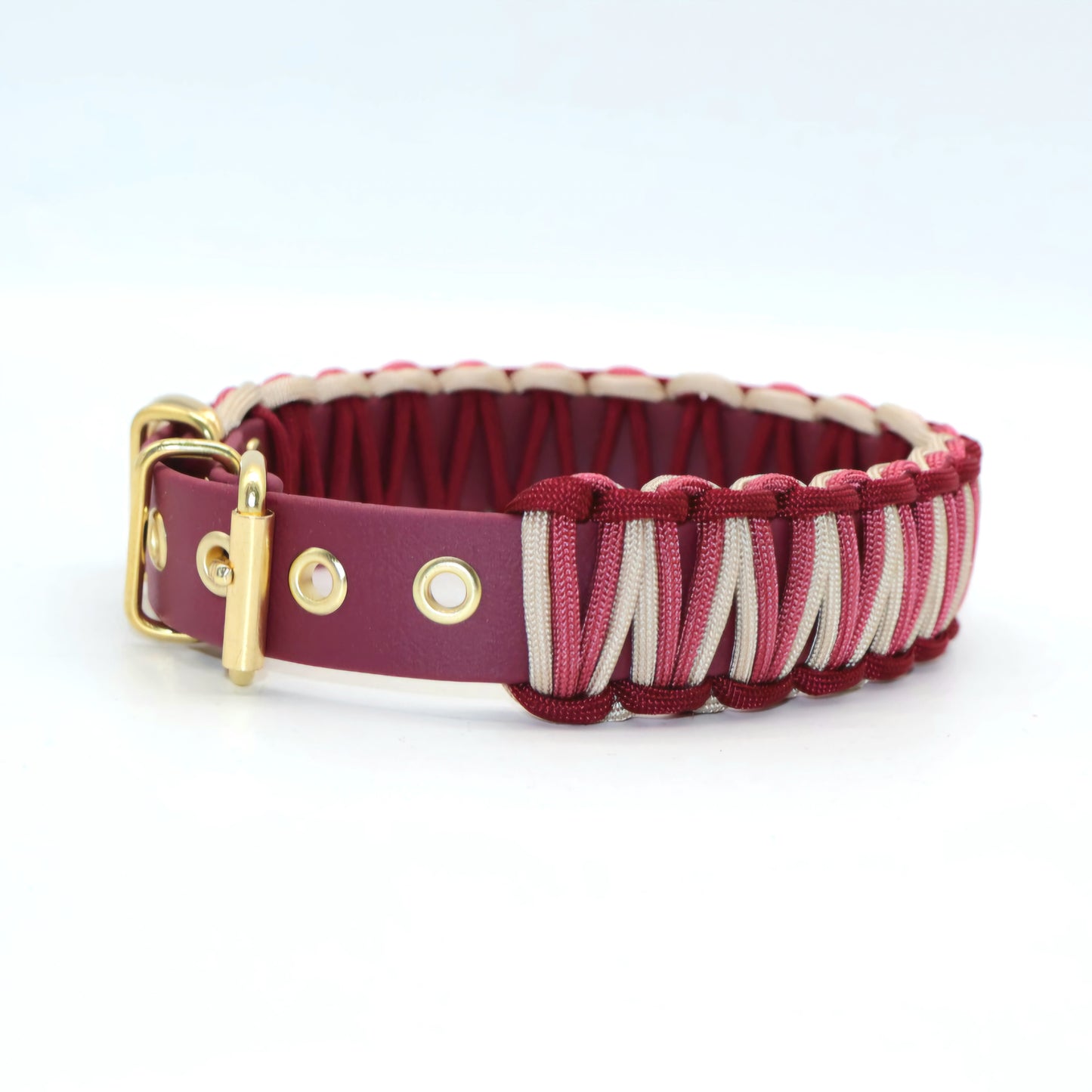 Halsband Biothane & Paracord *Burgundy & Ruby & Caffé Latte* 38-45cm