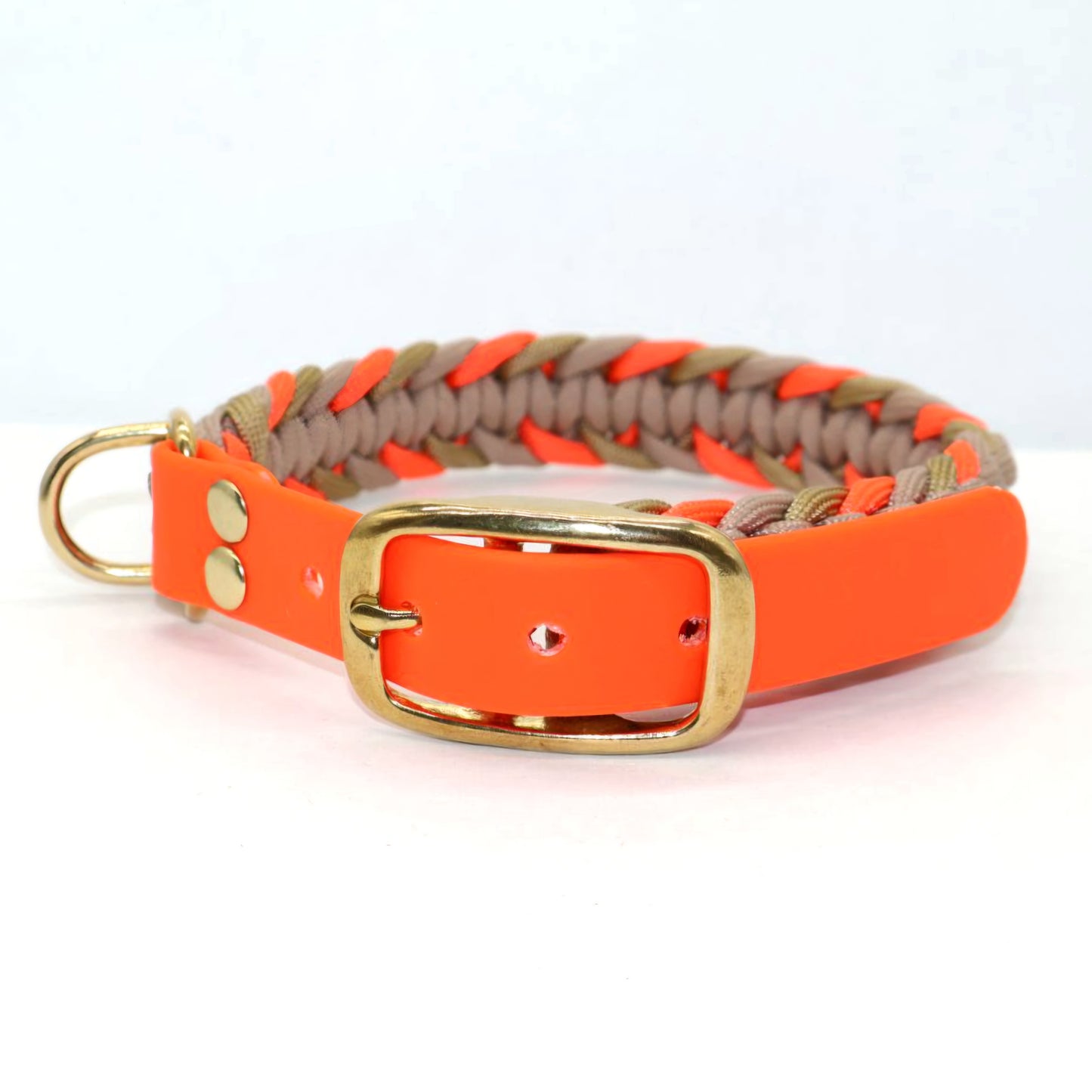 Paracord Halsband geflochten #1 *Neon Orange & Gold & Mocca*