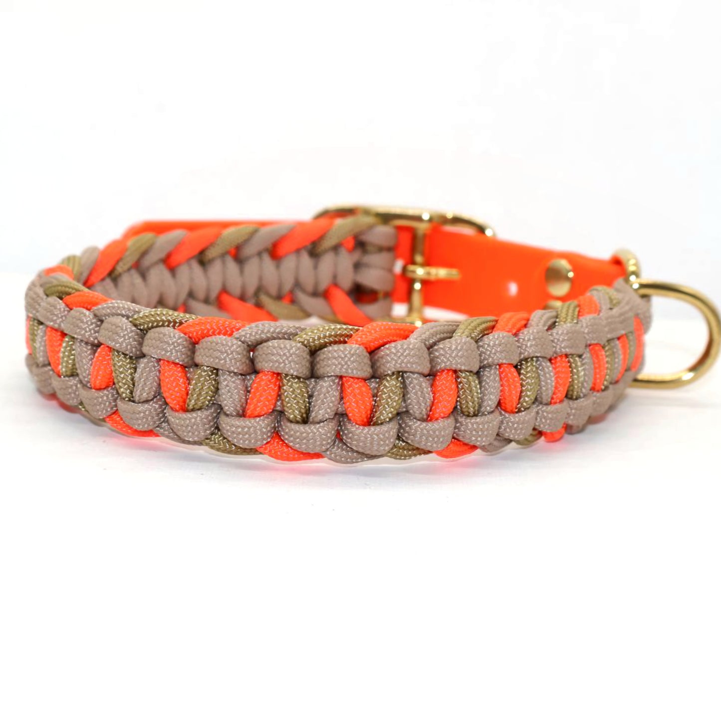 Paracord Halsband geflochten #1 *Neon Orange & Gold & Mocca*