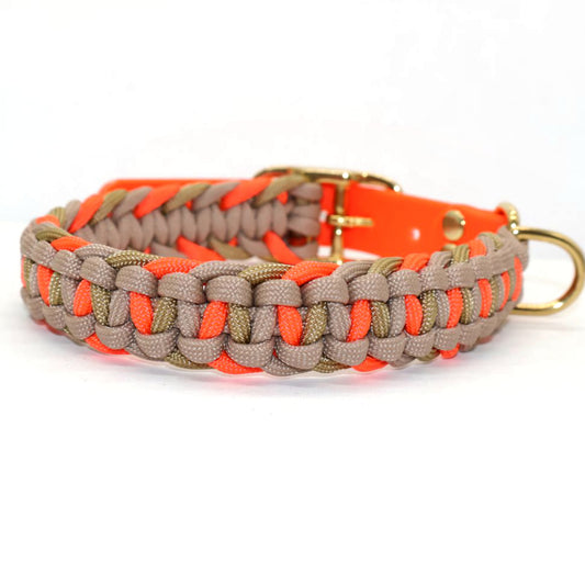 Paracord Halsband geflochten #1 *Neon Orange & Gold & Mocca*
