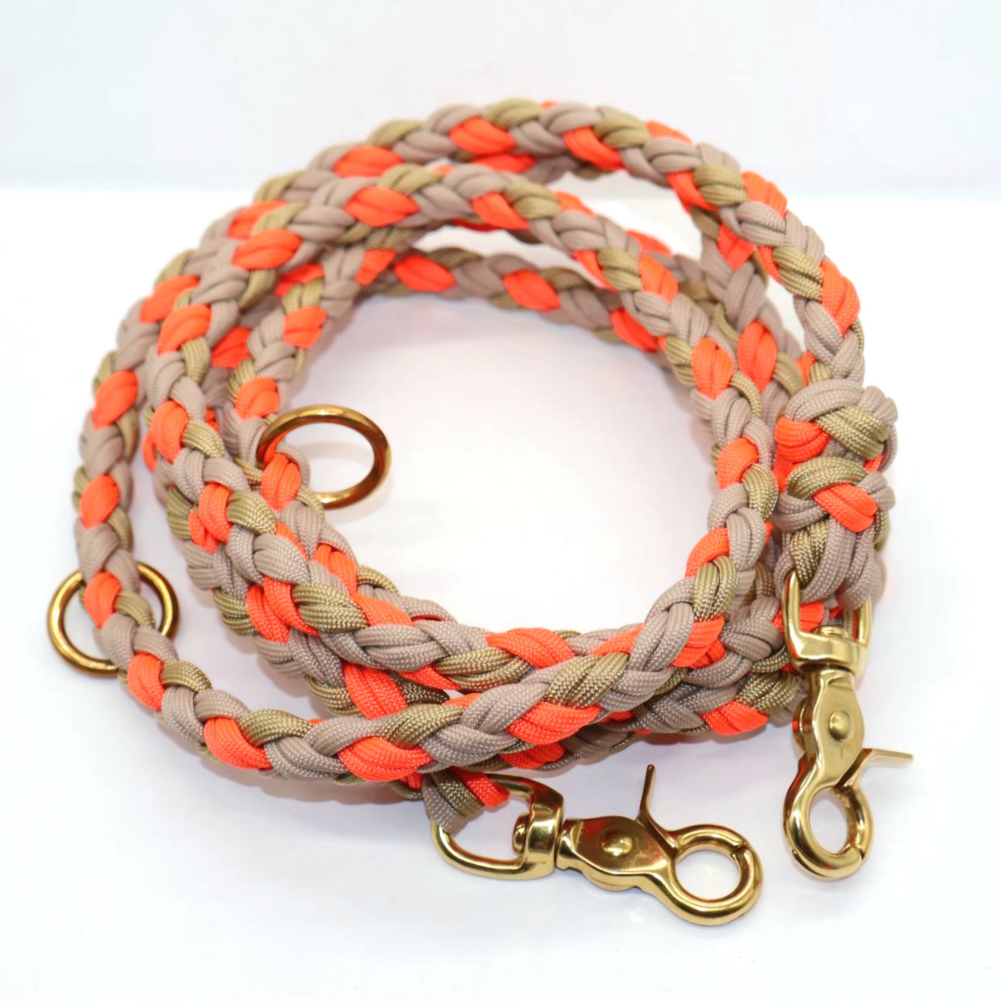 Handgeflochtene Paracord Leine *Neon Orange & Mocca & Gold*
