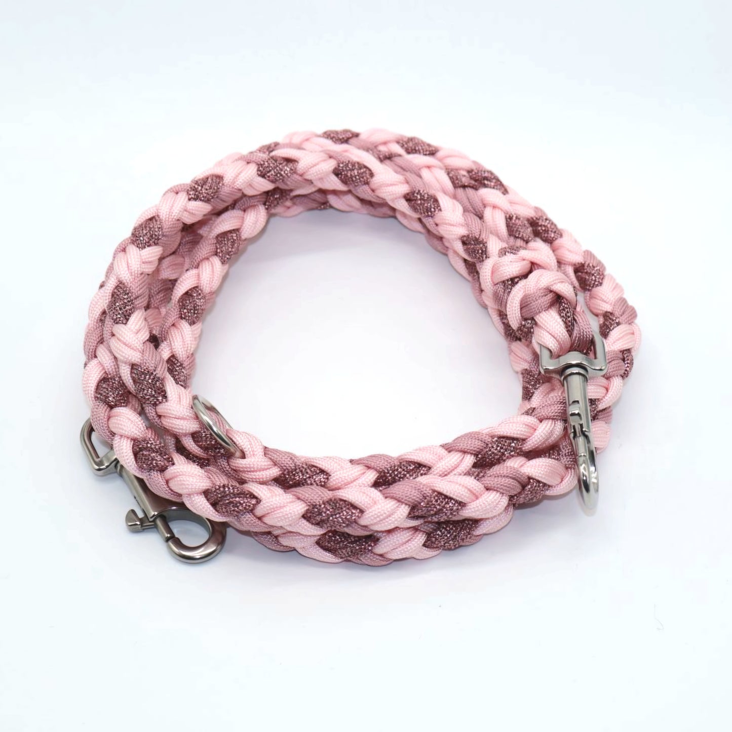 Hand-braided Paracord Leash *Rouge &amp; Old Pink &amp; Pink Glitter* 