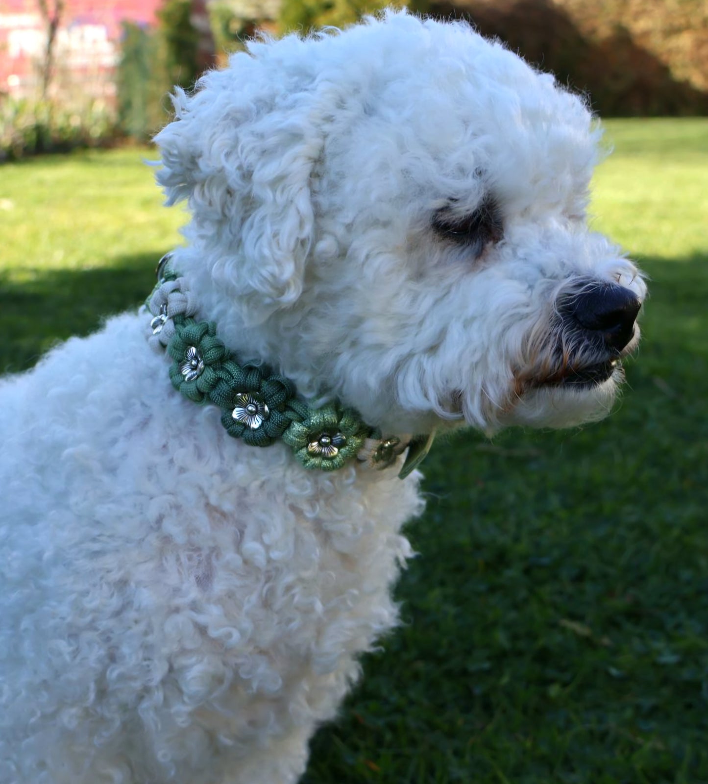 Blumen Halsband *Guacamole Glitzer & Foggy grün & Creme*
