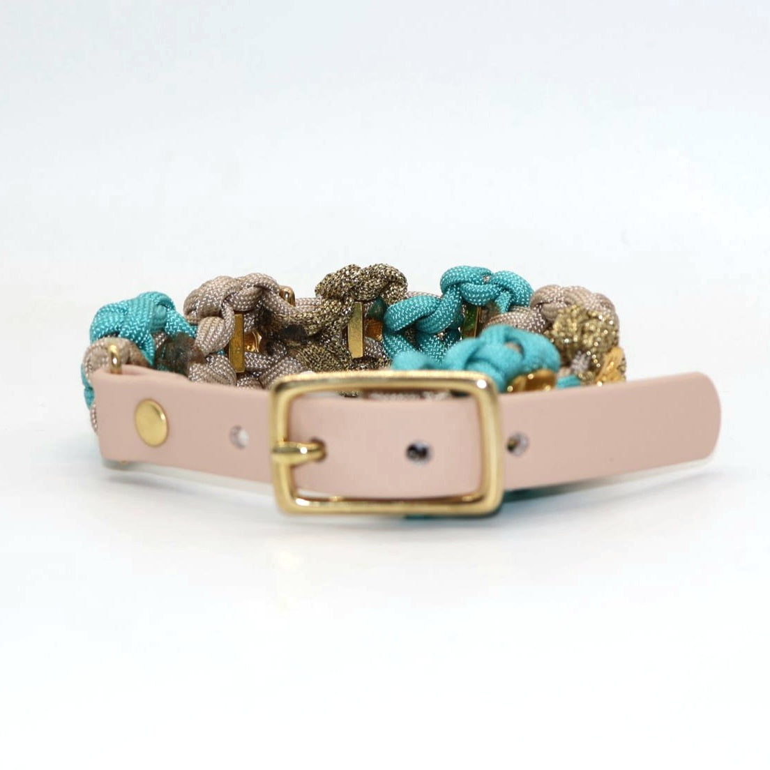 Blumen Halsband *Türkis grün & Cafe Late & Gold Glitzer*