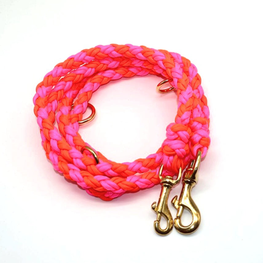 Handgeflochtene Paracord Leine *Neon Orange X Neon Pink*