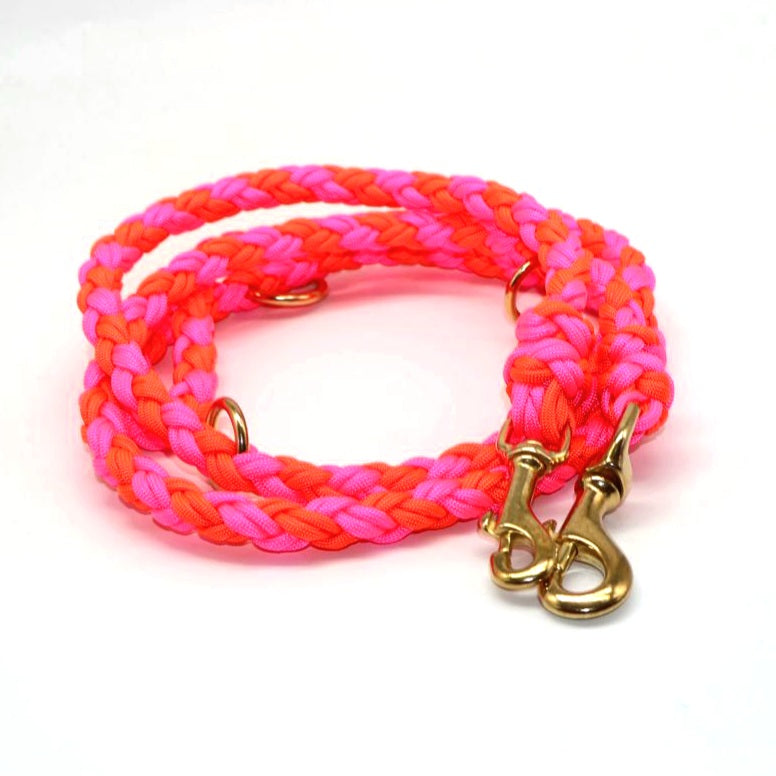 Handgeflochtene Paracord Leine *Neon Orange X Neon Pink*