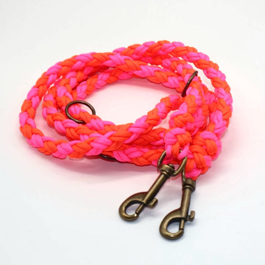 Handgeflochtene Paracord Leine *Neon Orange X Neon Pink*