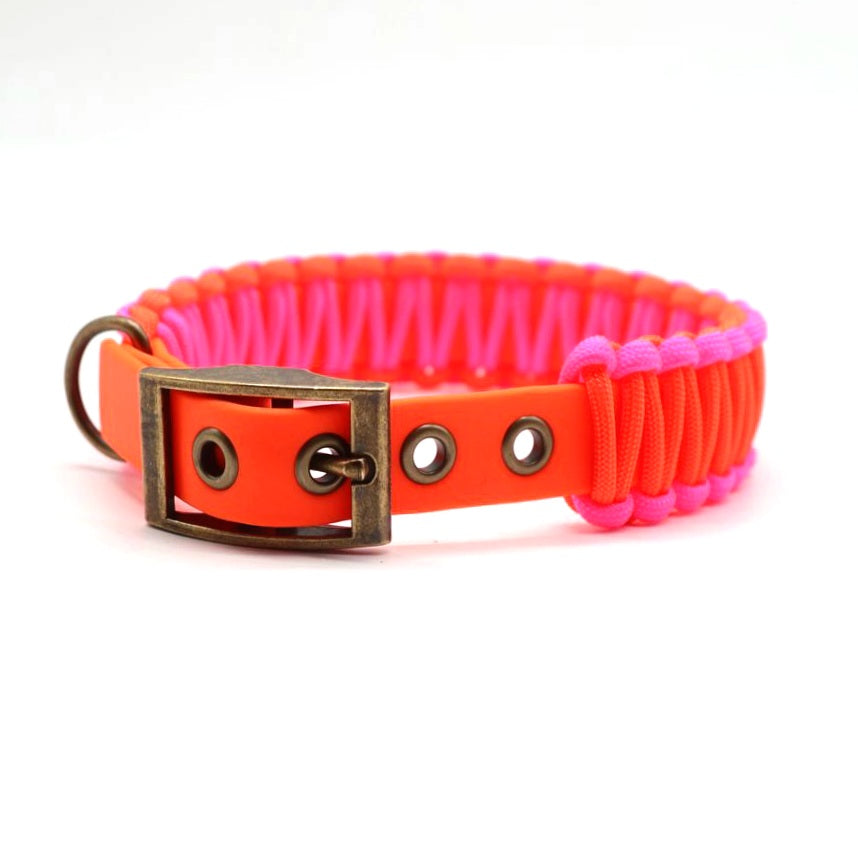 Halsband Biothane & Paracord *Neon Orange & Neon Pink*