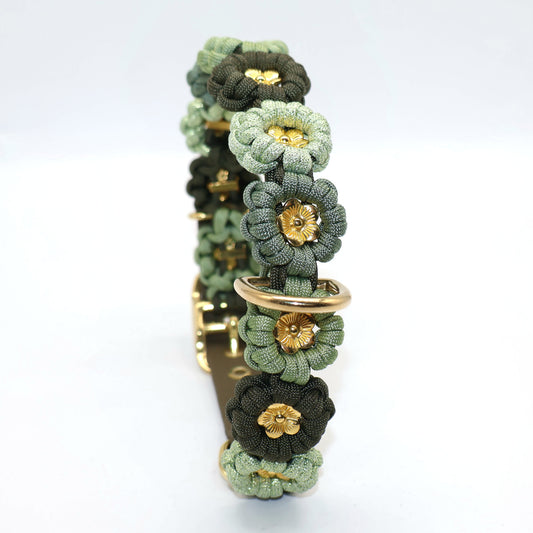 Blumen Halsband *Guacamole Glitzer & Foggy grün & Oliv*