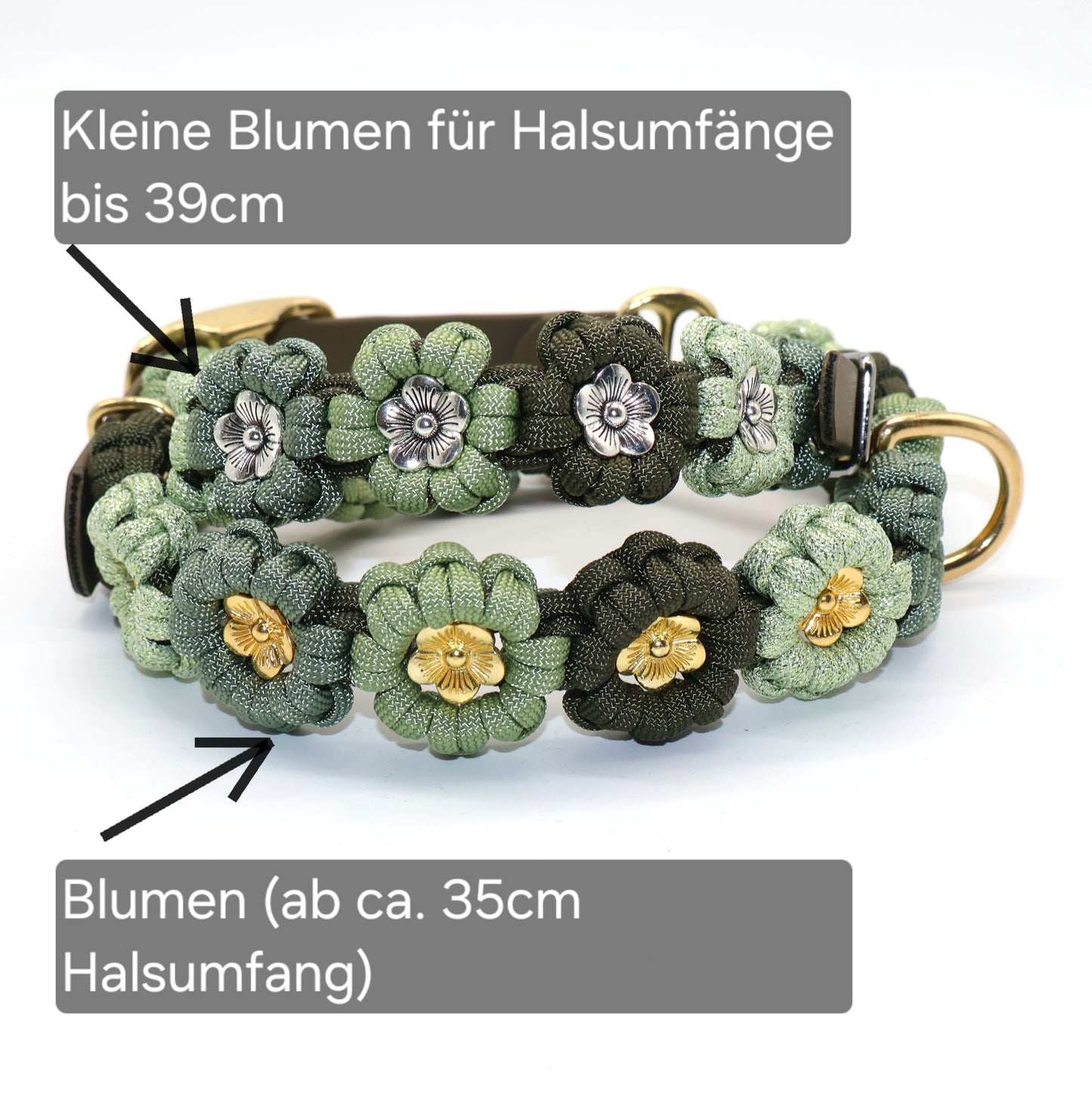 Blumen Halsband *Guacamole Glitzer & Foggy grün & Oliv*