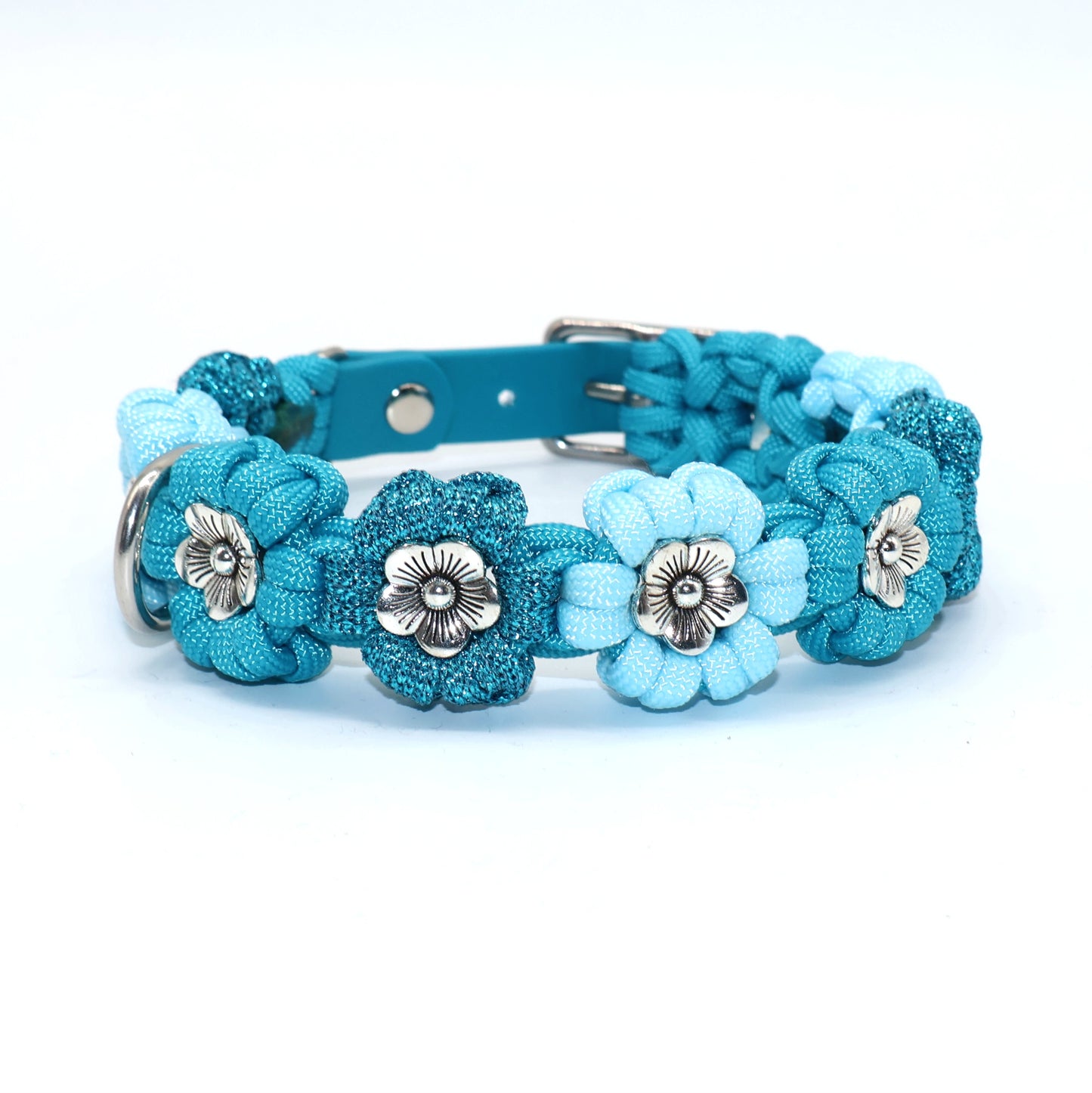 Blumen Halsband *Cyan Glitzer*