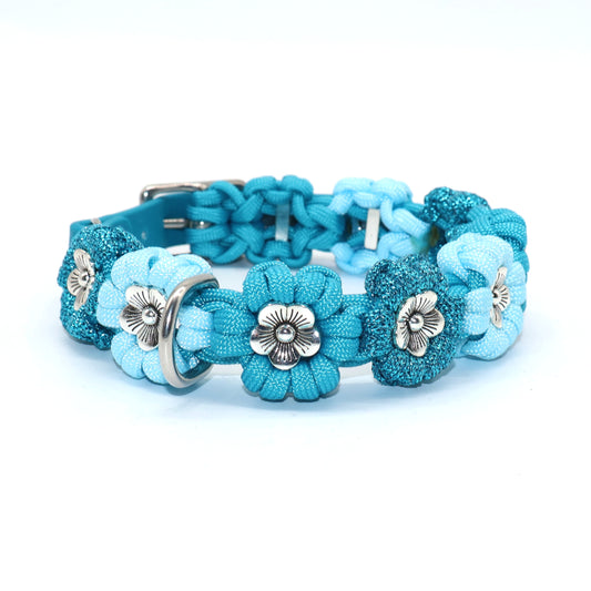 Blumen Halsband *Cyan Glitzer*