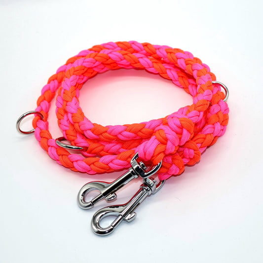Handgeflochtene Paracord Leine *Neon Pink & Neon Orange*