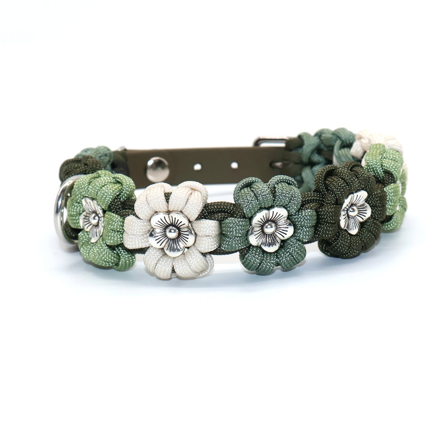 Blumen Halsband *Guacamole & Oliv & Foggy grün & Creme*